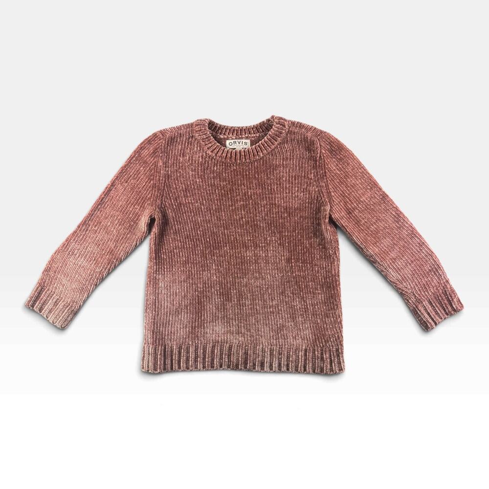 Orvis Womens S Chenille Sweater Pink Mauve Plush Velvet Crewneck Soft Pullover